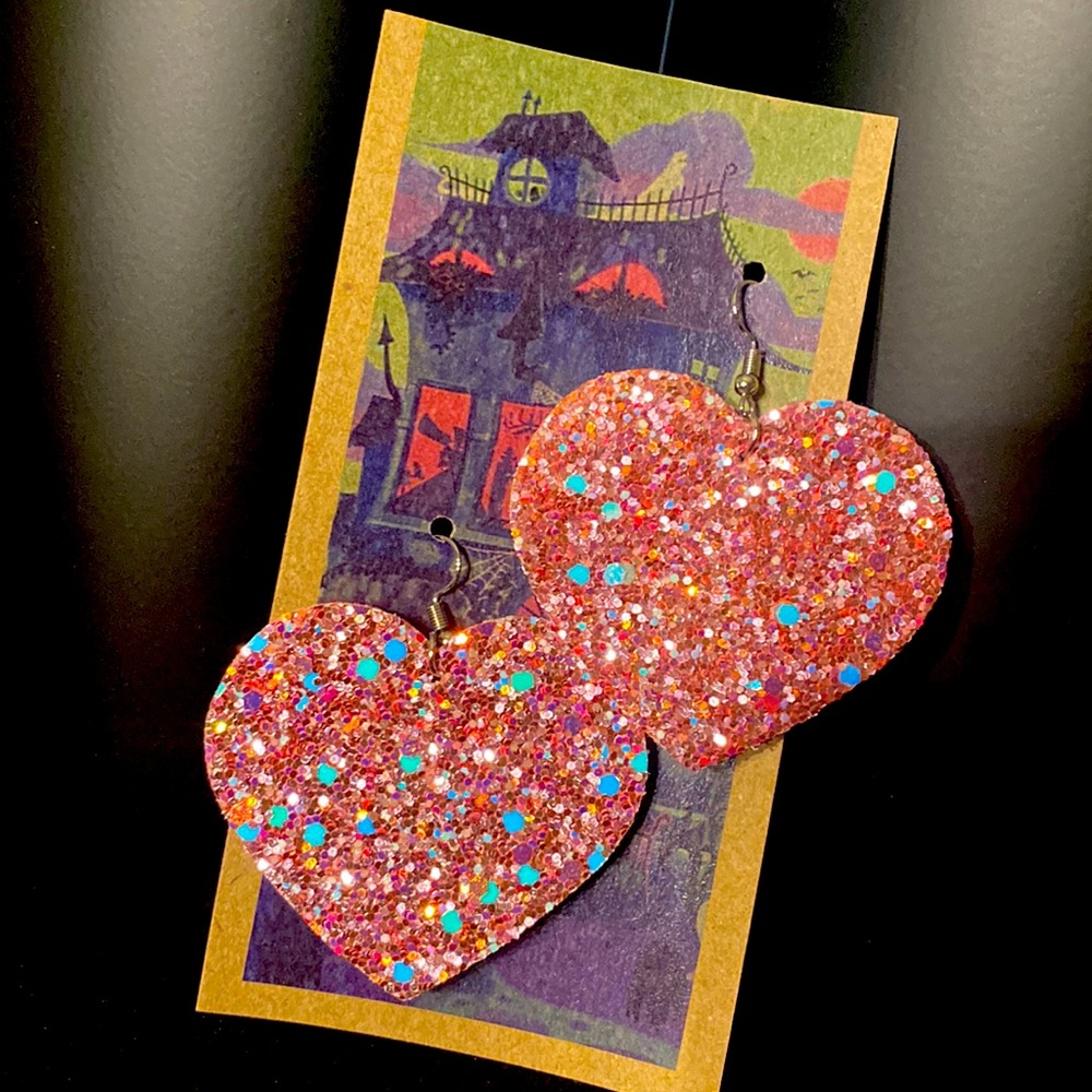 Pink/blue sparkly hearts silver hooks